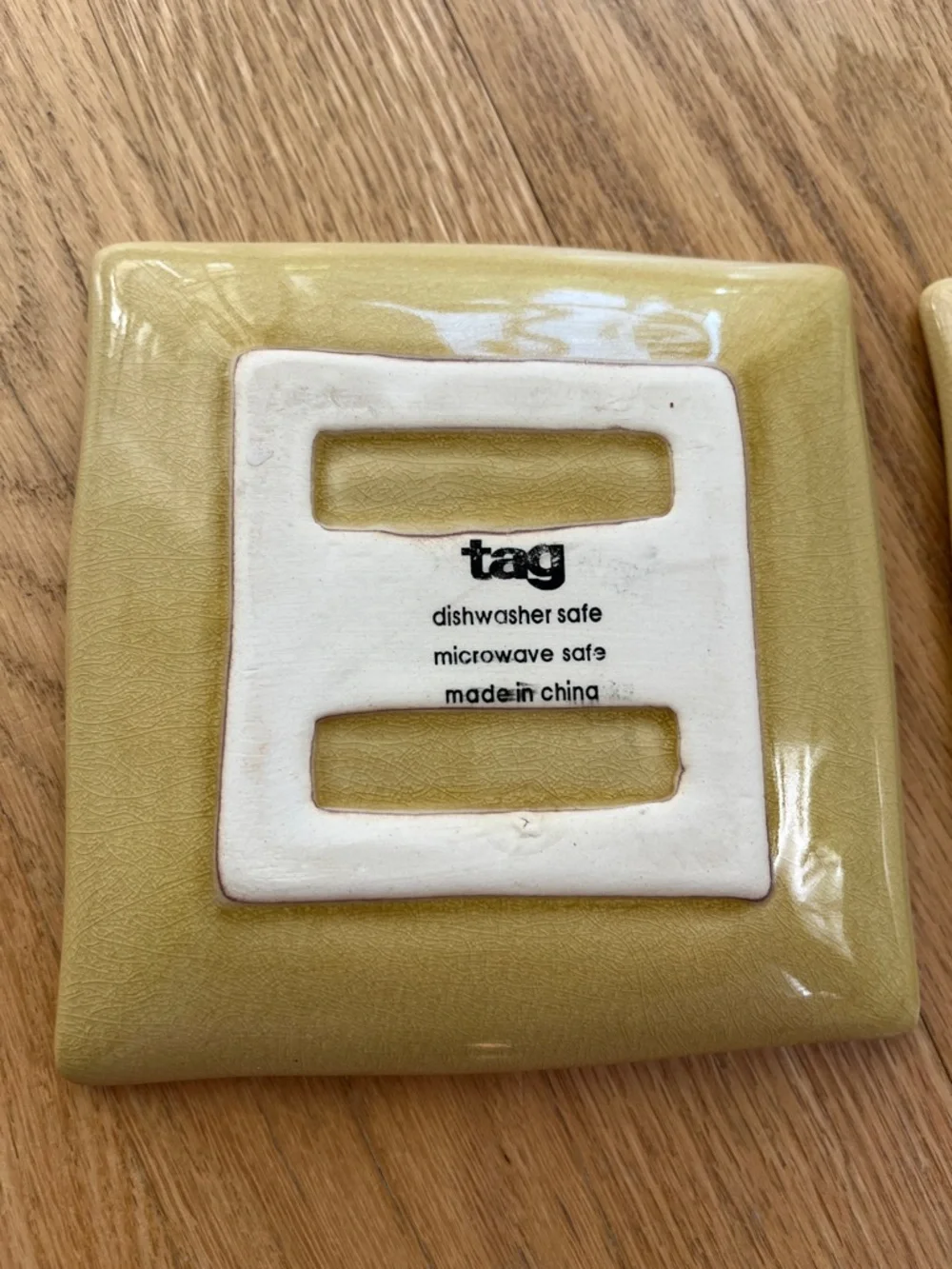 Tag Ceramic Square Dishes with Olive Branch Motif in Soft Yellow